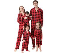 Matching Christmas Pjs for Family,Plaid Christmas Matching Family Pyjamas Set Check Button Down Long Sleeve Shirts + Pants Red Xmas Eve Pjs Baby Outfits Mum Dad Kids Nightwear UK Size (Red-Man, L)
