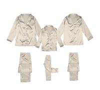 Matching Christmas Pjs for Family, Silk Satin Family Christmas Pyjamas Set, Solid Color Xmas Pjs Button Down Winter Holiday Party Casual Sleepwear for Women Men 2025 Beige