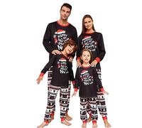 Matching Christmas Pyjamas 2 Piece Outfits Women Festival Happy Year Plus Size Sleepwear Funny Xmas Snowflake Print Trousers Family Christmas Pjs Set Sleepwear Nightwear Black XXL