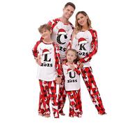 Matching Christmas Pyjamas Christmas Pyjamas Set for Family 2025 A-Z Letters Graphic Xmas Sleepwear for Women Men Family Nightwear,4-5 Years