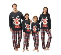 Matching Christmas Pyjamas-Family Christmas Pyjamas Set,Cotton Christmas Pyjamas Pjs for Family with Elk,Plaid Xmas Pyjama Bottom,Christmas Pajamas for Family Couples Adults Kids Baby