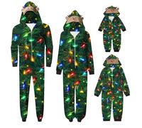 Matching Christmas Pyjamas Sets for Family, Elk Hooded Onesies Xmas Pjs Matching Sets Comfy One Pieces Loungewear Nightwear Sleepwear for Women Men Kids Baby Green 8 Years