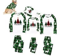 Matching Christmas Pyjamas With Dog Adult Kids Xmas Tree Print Pjs Set Long Sleeve Nightwear Sleepwear Green Pajamas Outfits Reindeer Xmas Festival Party Holiday Nightwear Green L