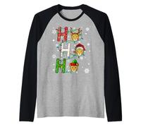 Matching Christmas Santa Hat Ho Ho Ho Leopard Animal Xmas Raglan Baseball Tee