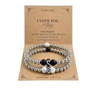 Matching Couples Bracelet Love Knot Valentine Relationship Jewelry Gold Knot Beaded Bangle Pink Forever Couples Bracelets for Him & Her Long Distance Permanent Pinky Promise Gift for Valentine Day, L