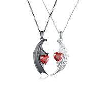 Matching Couples Necklace 925 Sterling Silver Angel and Devil Pendant Matching Necklace for Couples for Him and Her Valentine's Day Jewelry Gifts Lover Gift, Sterling Silver, Cubic Zirconia