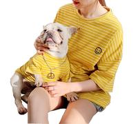 Matching Dog and Owner Clothes,Yellow Striped Women Shirt Short Sleeve,Cotton Women Summer Shirt Crewneck,Casual Women T-Shirt Summer Tops Loose Fit(Owner M)
