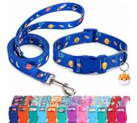 Matching Dog Collar and Lead Set with AirTag Holder, Anti-Lost Adjustable Durable Pet Collar Lead Combo for X-Small Small Medium Large Dogs, Ideal for Walking Running Training-Universe/S