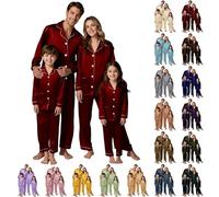 Matching Family Christmas Pyjamas, Christmas Matching Pajamas for Family, Mens Women's Pyjama Sets Long Sleeve Silk Satin Xmas Pjs Set, Xmas Sleepwear Nightwear for Women Men Adult Kid, Couple Pj