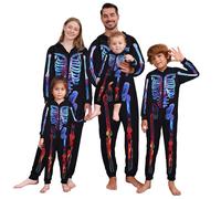 Matching Family Pyjamas Halloween Skeleton Costumes One Piece Hooded Jumpsuit Bodysuit for Men Women Kids Couples Adult Skeleton Sleepwear Nightwear Halloween Pjs,Kids,2T
