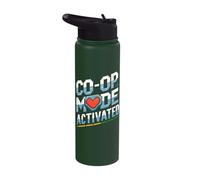 Matching Gamer Couple Retro Gaming Co-Op Mode Activated Stainless Steel Insulated Water Bottle