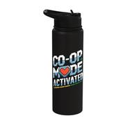 Matching Gamer Couple Retro Gaming Co-Op Mode Activated Stainless Steel Insulated Water Bottle