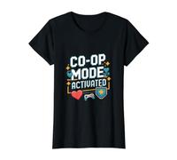 Matching Gamer Couple Retro Gaming Co-Op Mode Activated Value Graphic T-Shirt, Women, Black, S