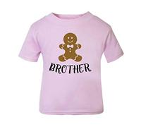 Matching Gingerbread Men Family - Brother Short Sleeve Cotton Kids t Shirt, 2-3 Years, Pastel Pink
