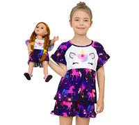 Matching Girl & Doll Pajamas Unicorn Outfit Clothes for Girls and 18" Dolls Pajama Sets, Dark Purple, 7-8 Years