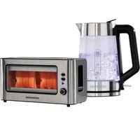 Matching Glass Kettle and Toaster Set 2 Slice Stainless Steel 1.7 Litre 3000W Transparent Clear Daewoo Clear One Size