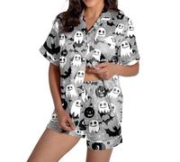 Matching Halloween Couples 2 Pack Pajamas Short Sleeve Top with Shorts Sets Sleepwear for Women Womens Satin Sleep