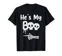 Matching Halloween Pajama Couples, He's My Boo Skull Face T-Shirt, Men, Black, Medium