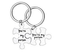 Matching Keychains for Couples Puzzle Keychain for Boyfriend Girlfriend Birthday Christmas Gifts for Husband Wife, Best Friend Keychain Gift Set of 2 - You re My Person Keychain, Silver, S
