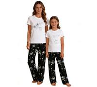 Matching Mother and Daughter Two-piece Set with Dandelion Print-Short-Sleeved top and Long Trousers Comfortable Loungewear Ideal for Mother’s Day(Daughter-White7-13T)