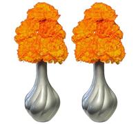 MATCHING PAIR - Silver Orange Flourish Vases with Artificial Flowers - Perfect for Home Decor and Living Room Decoration, Bedroom or Bathroom Ornament