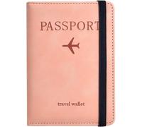 Matching Passport Holders for Couples, Pink Leather RFID Blocking Travel Wallet Set with Card Slots, Boarding Pass Pocket, Romantic Travel Gift Pair