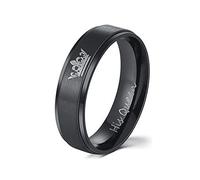 Matching Promise Rings for Couples Wife Husband Girlfriend Boyfriend Fiancée Fiancé Him Her King Queen Black Titanium Steel Engraved Love Promise Rings Wedding Engagement Women's 6