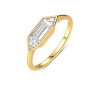 Matching Promise Rings, The Wedding Ring Geometric with Rectangular Shape 1.4ct Moissanite 9K Yellow Gold Size S 1/2