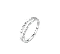 Matching Promise Rings, White Gold Wedding Band Hers 9K Double Layer Line with Lab Created Diamond Silver Size T 1/2
