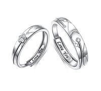 Matching Rings for Couples 925 Sterling Silver Adjustable Couple Rings Valentines Day Gifts for her him Carved I LOVE YOU Promise Wedding Rings Set for Him and her Moon and star Jewelry Gift