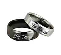 Matching Rings for Couples Set, Silver Black Rings Set with His Always Her Forever Stainless Steel Couple Rings Engraving Silver BlackWomen N 1/2 & Men P 1/2