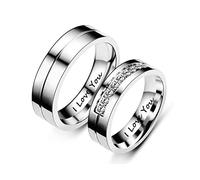 Matching Wedding Rings Set for Him and Her, Engraved I LOVE YOU with Cubic Zirconia Stainless Steel Promise Rings Personalized