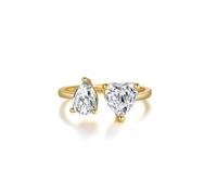 Matching Wedding Rings, Yellow Gold Engagement Ring 9K Gold Pear Heart Opening Ring with Moissanite Size T 1/2