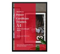 MatchLexx A4 Wooden Picture Frame - Shatter-proof Perspex Front, Ideal for Home or Office (A4 (21.0 x 29.7cm), BLACK)