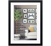 MatchLexx® Large Wide Black | 40 x 50cm Poster Frame With White Mount 30x40cm | Stable & Sturdy Wooden Picture Frame & Polished Plexiglass | Horizontal & Vertical Format