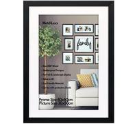 MatchLexx® Large Wide Black | 40 x 60cm Poster Frame With White Mount 30x50 | Stable & Sturdy Wooden Picture Frame & Polished Plexiglass | Horizontal & Vertical Format