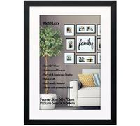 MatchLexx® Large Wide Black | 60 x 70 cm Poster Frame With White Mount 50 x 60 cm | Stable & Sturdy Wooden Picture Frame & Polished Plexiglass | Horizontal & Vertical Format