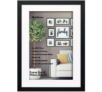 MatchLexx® Large Wide Black | A1 Poster Frame With White Mount A2 | Stable & Sturdy Wooden Picture Frame & Polished Plexiglass | Horizontal & Vertical Format