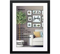 MatchLexx® Large Wide Black | A2 Poster Frame With White Mount A3 | Stable & Sturdy Wooden Picture Frame & Polished Plexiglass | Horizontal & Vertical Format