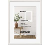 MatchLexx® Large Wide White | 40 x 30 cm Poster Frame With White Mount 12x10inches | Wooden Picture Frame & Polished Plexiglass | For Photos, Pictures, Canvas, Painting Portrait & Landscape