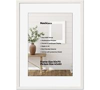 MatchLexx® Large Wide White | 50 x 70 cm Poster Frame With White Mount 40x60cm | Wooden Picture Frame & Polished Plexiglass | For Photos, Pictures, Canvas, Painting Portrait & Landscape