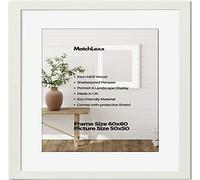 MatchLexx® Large Wide White | 60 x 60 cm Poster Frame With White Mount 50x50cm | Wooden Picture Frame & Polished Plexiglass | For Photos, Pictures, Canvas, Painting Portrait & Landscape