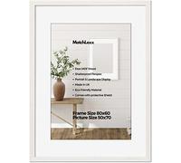 MatchLexx® Large Wide White | 80 x 60 cm Poster Frame 50 x 70cm | With White Mount | Wooden Picture Frame & Polished Plexiglass | For Photos, Pictures, Canvas, Painting Portrait & Landscape