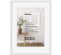 MatchLexx® Large Wide White | A4 Poster Frame With White Mount A5 | Wooden Picture Frame & Polished Plexiglass | For Photos, Pictures, Canvas, Painting Portrait & Landscape