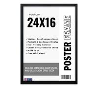 MatchLexx® Modern Large Black 24" x 16" Square Edge poster frame | Photo Frame | Picture Frame | Wood-effect Acrylic Safety 'Glass' Thick Edge for Wall and Tabletop Unique Gifts- Portrait or Landscape