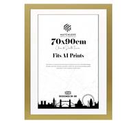 MatchLexx New Gold Poster Frames 70x90 cm With White Mount A1 | Solid Mdf Shatter-Proof Styrene Portrait & Landscape | Photo Picture Puzzle Frames | for Home Office & Livingroom