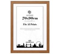 MatchLexx New Walnut Poster Frames 70x90 cm With White Mount A1 | Solid Mdf Shatter-Proof Styrene Portrait & Landscape | Photo Picture Puzzle Frames | for Home Office & Livingroom