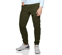 Matchstick Men’s Straight Tapered Chino Jogger Trousers 100% Cotton Elastic Drawstring Waist Casual Outdoor Pants Army Green