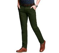 Matchstick Men's Slim Fit Tapered Trousers Casual Work Smart Stretch Chinos Plus Size Army Green