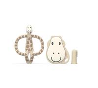 Matchstick Monkey, Antimicrobial Teething Starter Set - 1 Flat Face Teether, 1 Animal Teether, 2 Silicone Finger Toothbrushes, 3 Months Old+, Gigi Giraffe